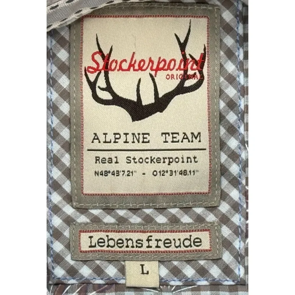 StockerPoint Men's Embroidered Check Pattern Button Up Long Sleeve Shirt Size‎ L